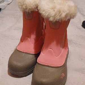 The North Face Pink and Tan Boots with Fur Trim